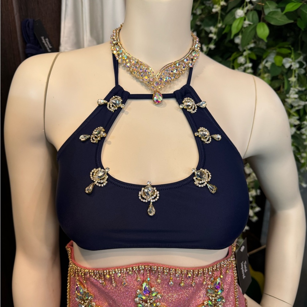 Navy Blue Diamond key-hole cut out crop top